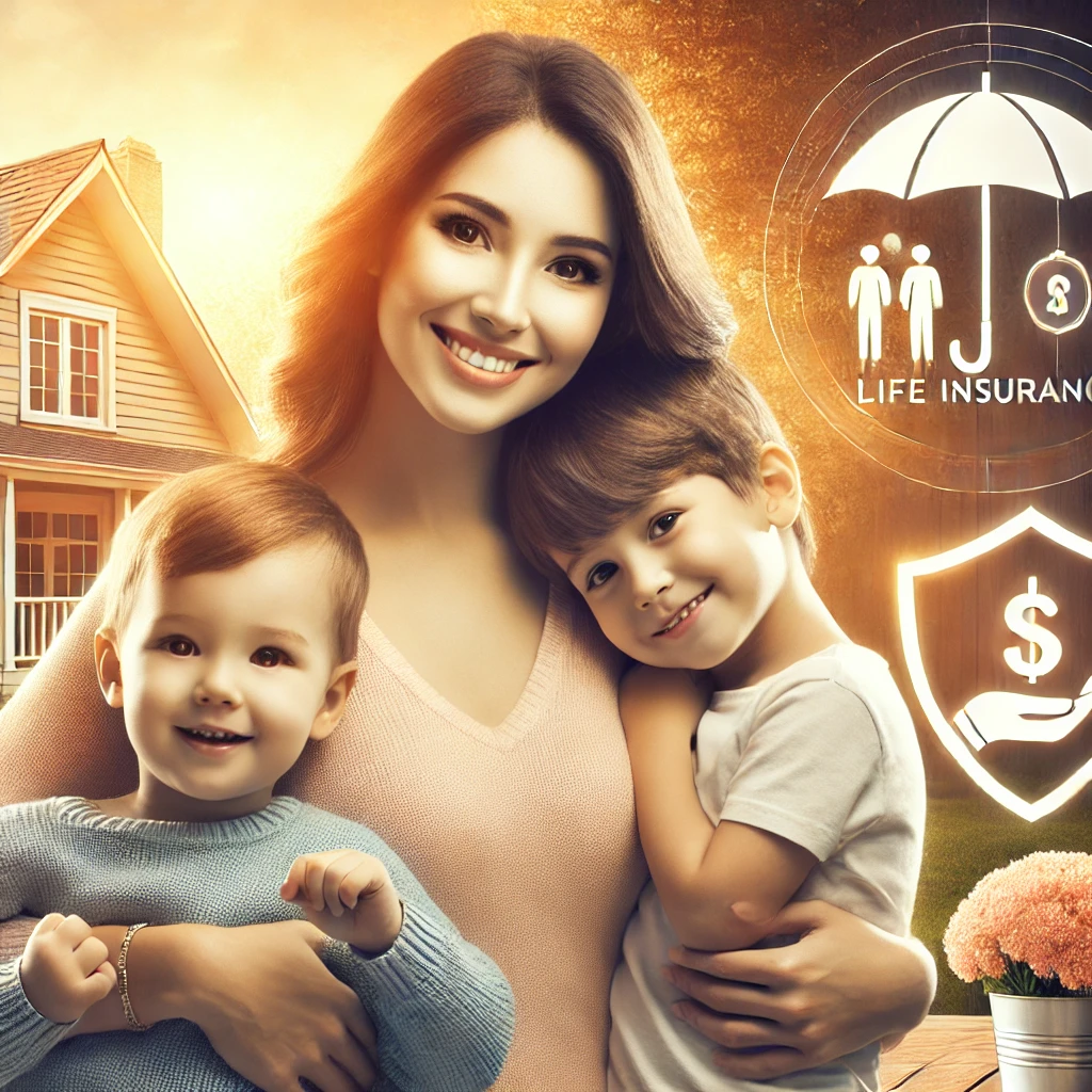 A single mom with her children in a warm, secure setting, symbolizing the protective benefits of life insurance for single mothers.