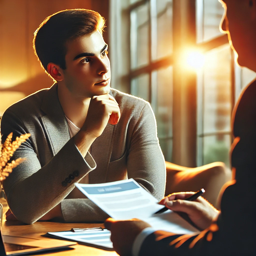 Person consulting with a life insurance advisor, representing the process of buying life insurance with a focus on informed decision-making.